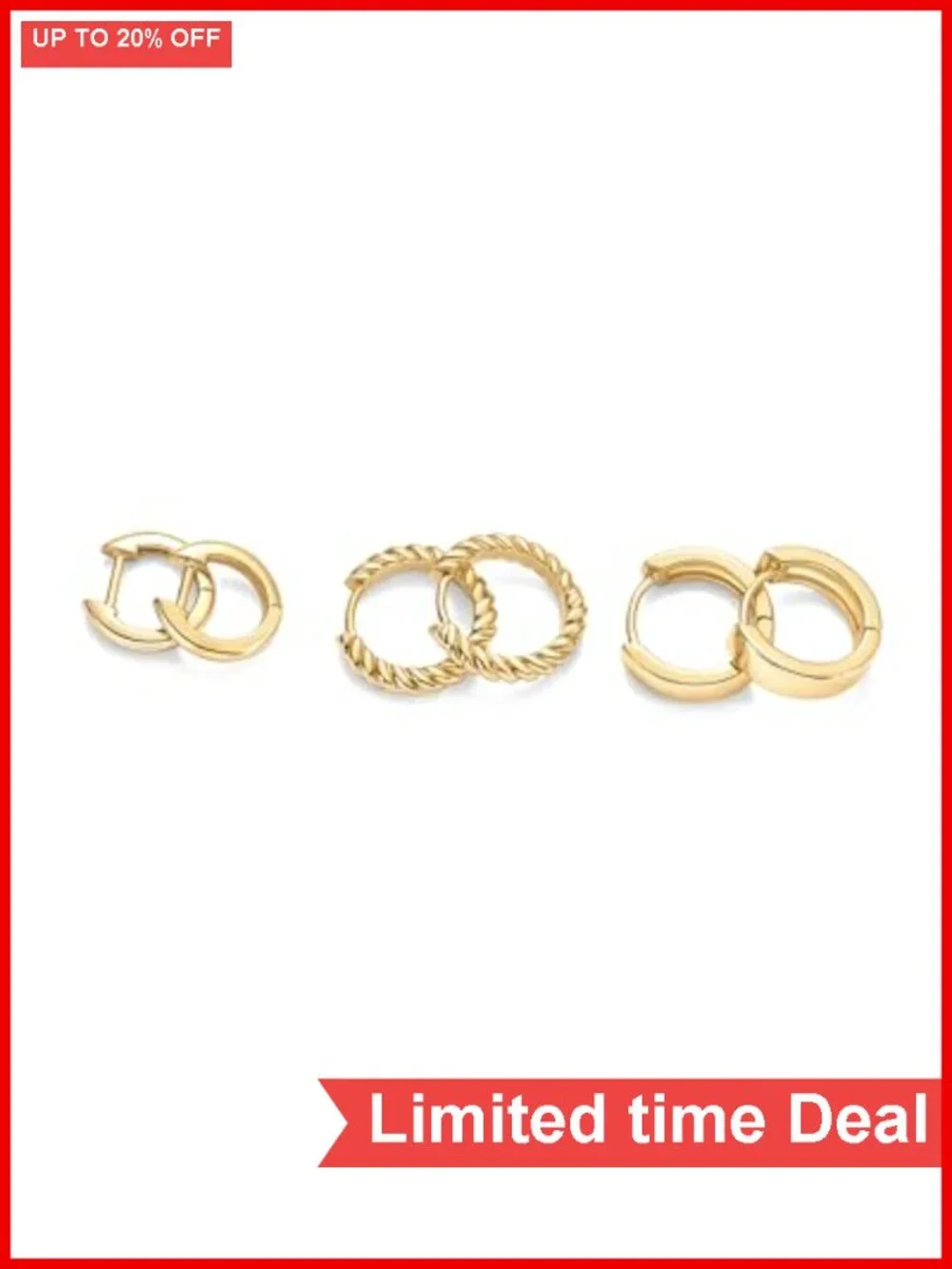14K Gold Plated 3 Pair Huggie Earrings Set for Women Hypoallergenic